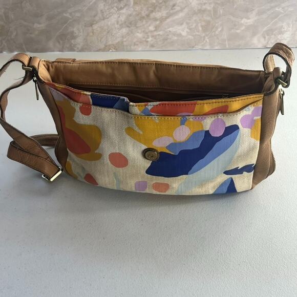 Fossil Preston Crossbody Purse Leather Canvas W/ Floral Pattern Flap Zip Around - Picture 9 of 16